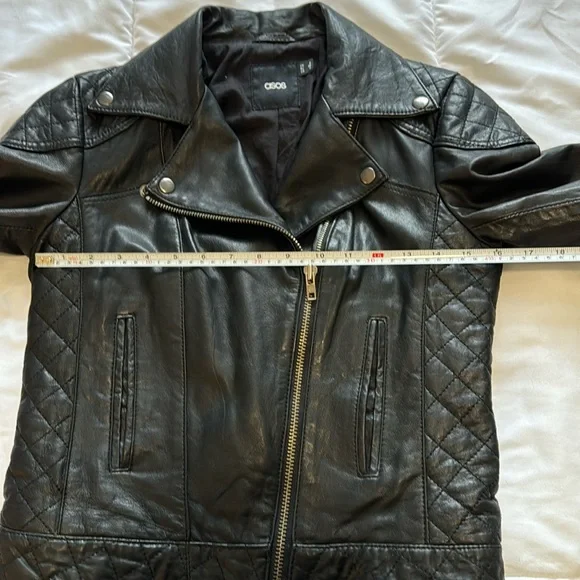 Asos Genuine Leather Moto/Biker Jacket Sz 4 quilted detailing - Picture 10 of 12